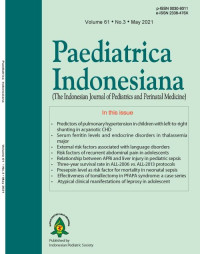 Jurnal Paediatrica Indonesiana (The Indonesian Journal of Pediatrics and Perinatal Medicine) Volume 61 No. 3 May 2021