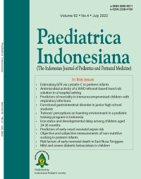 Jurnal Paediatrica Indonesiana (The Indonesian Journal of Pediatrics and Perinatal Medicine) Volume 62 No. 4 July 2022