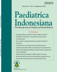 Jurnal Paediatrica Indonesiana (The Indonesian Journal of Pediatrics and Perinatal Medicine) Volume 62 No. 5 September 2022