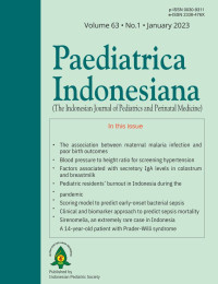 Jurnal Paediatrica Indonesiana (The Indonesian Journal of Pediatrics and Perinatal Medicine) Volume 63 No. 1 January 2023